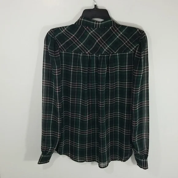 {Ann Taylor} Plaid Sheer Sleeve Shirt Size Small - Picture 5 of 16